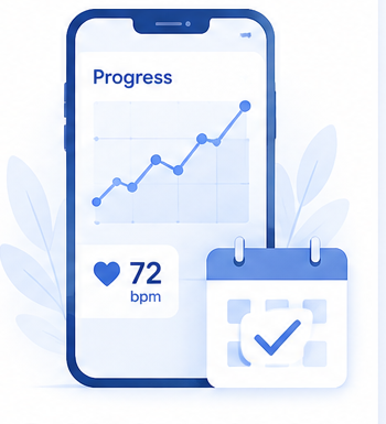 Progress tracking phone with calendar check illustration